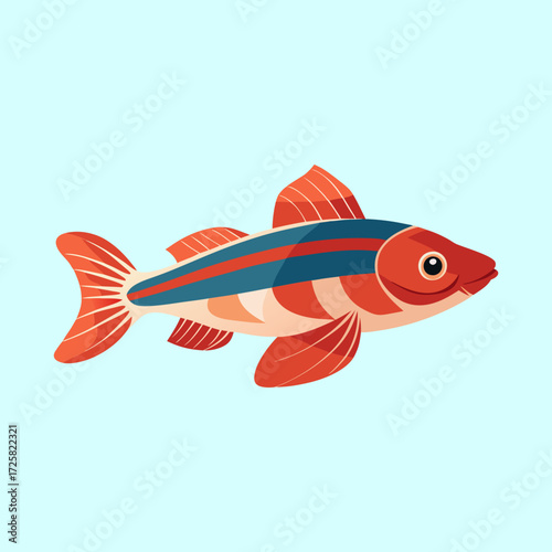Illustration of a colorful Danio fish swimming in a light blue background
