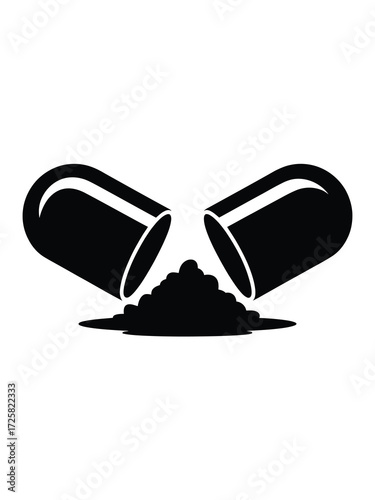 Open capsule with powder spill medical healthcare icon symbol