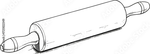 Wooden rolling pin, sketch style, culinary preparation concept