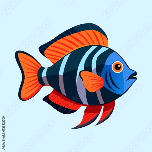 Stylized image of a colorful tropical fish with orange and blue fins