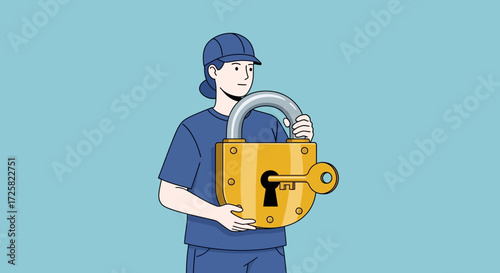Protecting with a Lock Security Measures and Privacy Concept Illustration
