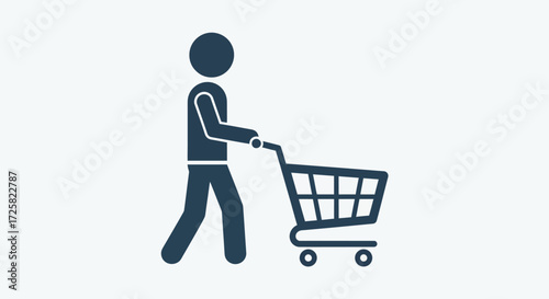 Person pushing shopping cart A simple illustration of shopping, grocery, and consumerism concept