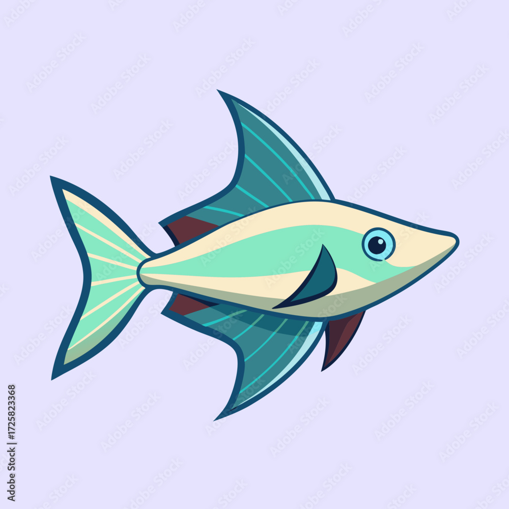 Obraz premium Stylized Cartoon Fish Illustration on Light Blue Background with Artistic Features