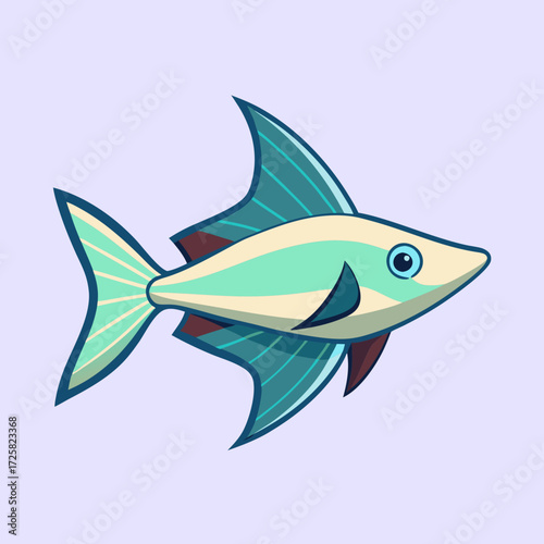 Stylized Cartoon Fish Illustration on Light Blue Background with Artistic Features