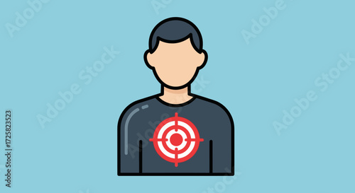 Targeted individual with a bullseye on their chest representing a goal or objective illustration