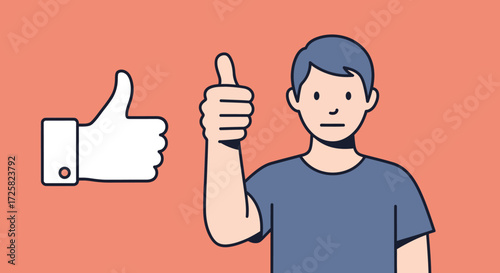 Like Button and Person with Thumbs Up Concept for Social Media Approval and Positive Feedback