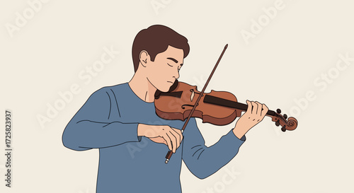 Young Man Playing Violin A Classical Music Illustration