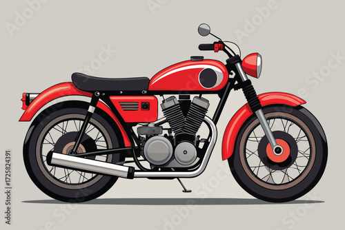 Red classic motorcycle illustration on grey background
