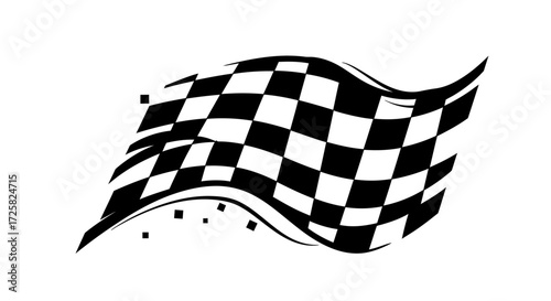 Isolated vector graphic of a stylized checkered flag in motion, representing the final lap and success in motorsports competition and racing events