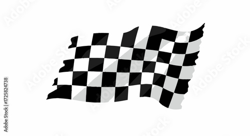 A black and white checkered racing flag waving against a white background, symbolizing victory and the thrill of the finish line