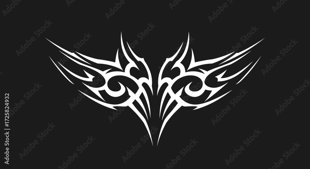 Obraz premium Tribal Wings Abstract Tattoo Design in White on Black Background