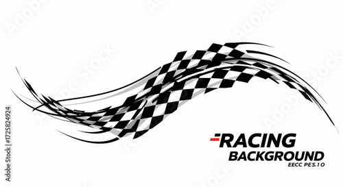Abstract racing checkered flag design in a dynamic wave. Vector graphic element symbolizing speed, competition, and the finish line