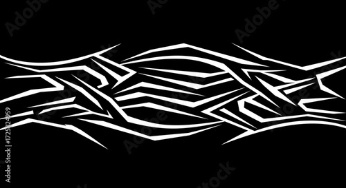 Abstract tribal tattoo design vector illustration. Symmetrical ornamental pattern with sharp, pointed lines for body art, armbands, or decorative graphic borders