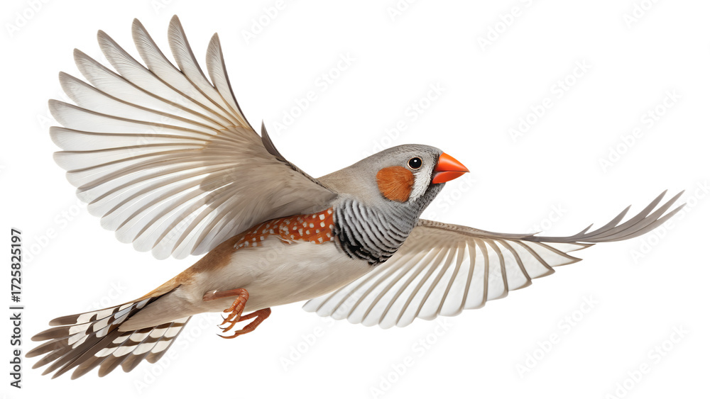 Naklejka premium Zebra Finch PNG – Realistic Flying Bird Illustration on Transparent Background