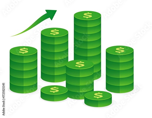 Green stacks of coins with upward trend