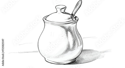 Sketch of a Sugar Bowl with Spoon, Kitchen, Dining