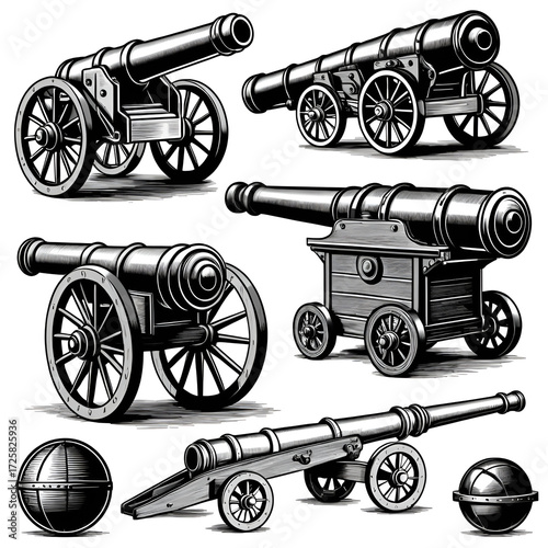 Wallpaper Mural Historic cannon and cannonballs representing military history warfare and old artillery equipment for design projects vector Torontodigital.ca