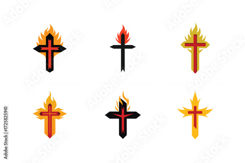 set of a fiery christian cross vector art