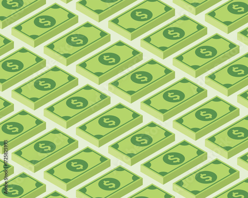 Dollar Bill Pattern – Stylized Green Currency Stacks with Diagonal Layout for Finance-Themed Design High-Quality Vectorial Stock Image