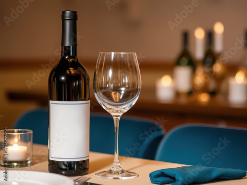 Wallpaper Mural Romantic Wine Dinner: Bottle with Blank Label and Glass on Table Torontodigital.ca
