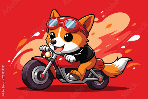 Cute Shiba Inu Dog Riding Motorcycle Wearing Goggles