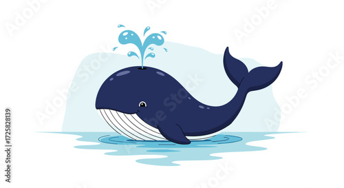 A cartoon whale spouting water in the ocean.