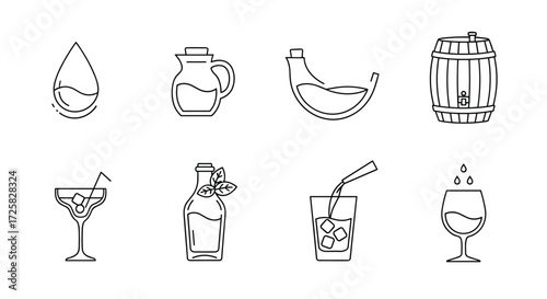 Collection of refreshing drinks and beverages illustrated with line art.