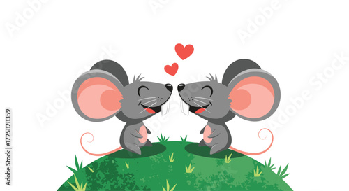 Two adorable mice in love sharing a sweet moment.