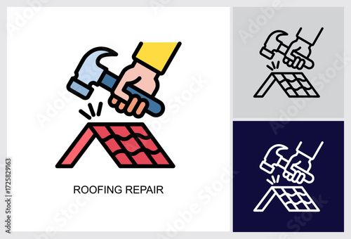 Roof Repair  icon Multi Style Vector Illustration 
