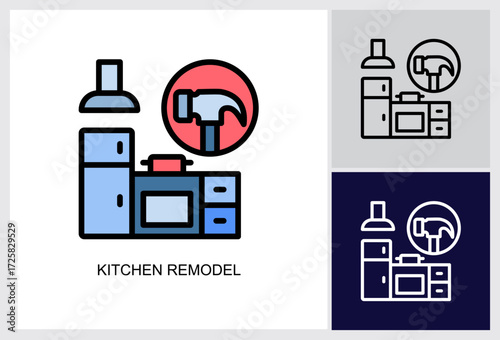 Kitchen Remodel icon Multi Style Vector Illustration 