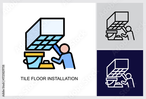 Tile Floor Installation icon Multi Style Vector Illustration 