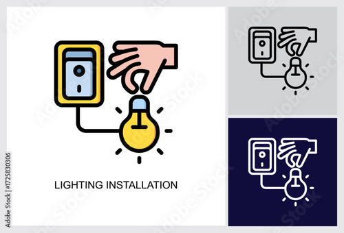 Lighting Installation icon Multi Style Vector Illustration 
