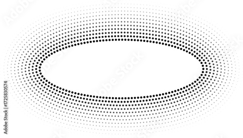 Circular oval frame featuring twelve concentric dotted lines with varying thickness, thicker lines inside and thinner outside, with a gradient from inside to out.