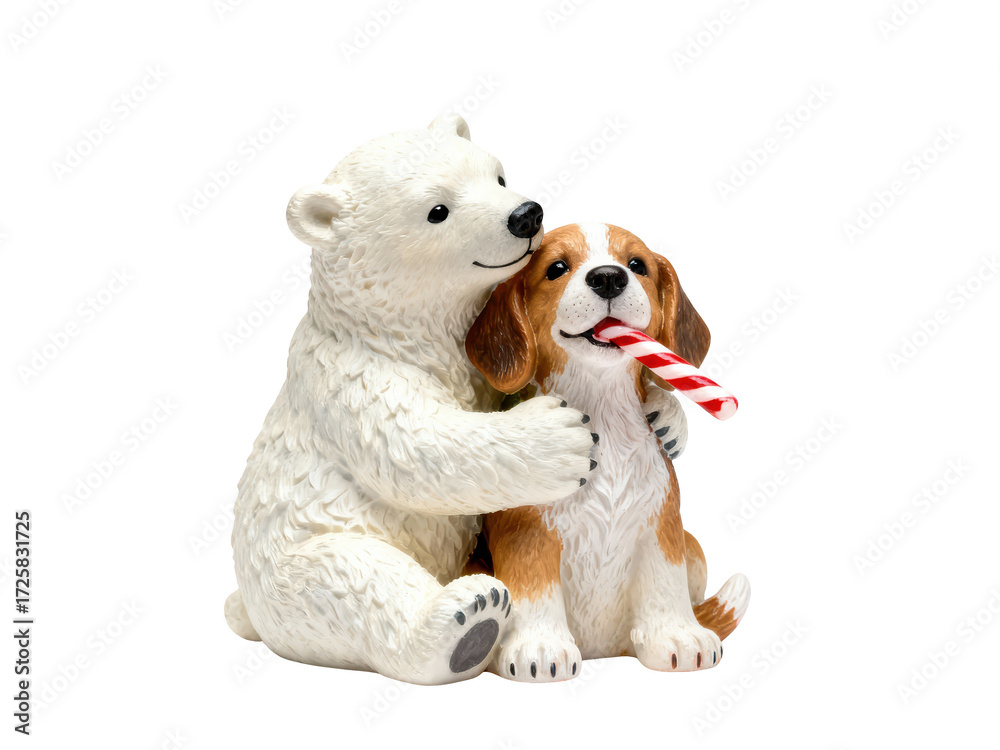 Fototapeta premium Friendship and Kindness: Polar Bear and Dog Figurine