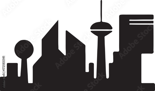Cyberpunk cityscape silhouette vector illustration isolated on white background for futuristic design use