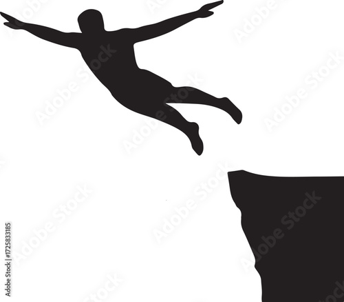Cliff diver silhouette vector illustration isolated on white background for sports and adventure use