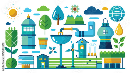 Green Energy and Sustainability Environmental Icons. These vector pictograms of green energy, sustainability, electricity, factory, icons, illustration. 