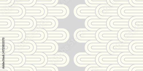 Seamless pattern with gray twisted lines, vector linear tiling background, stripy weaving, optical maze, twisted stripes.