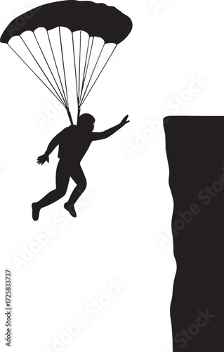 Base jumper silhouette vector illustration isolated on white background for extreme sports and adventure use