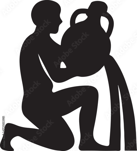 Aquarius water bearer silhouette vector illustration isolated on white background for zodiac design use