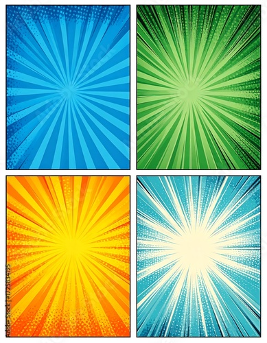 Four vibrant comic book style backgrounds