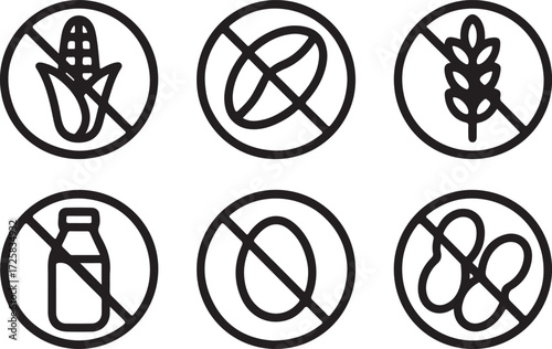 Allergen-Free Icon Set A Clear Vector Illustration