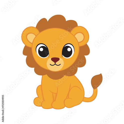 Cute cartoon lion cub sitting, adorable animal