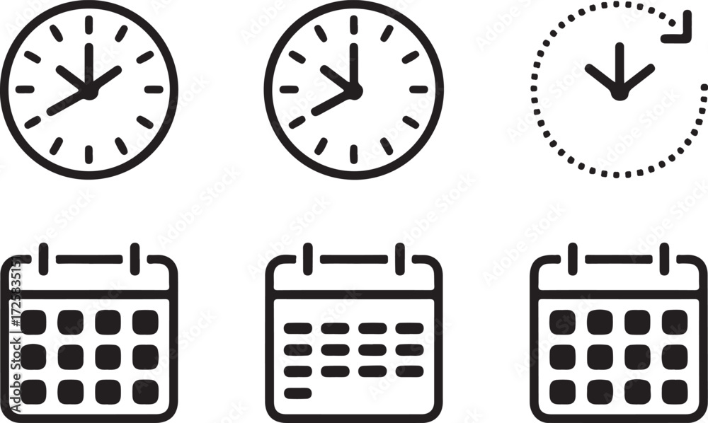 Fototapeta premium Time and Date Icons A Collection of Clock and Calendar Graphics