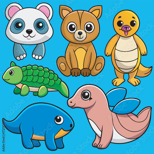 A delightful gathering of charming cartoon animals against a blue backdrop