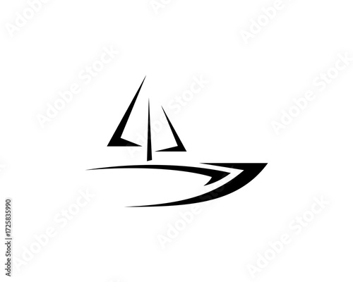 BLACK AND WHITE ILLUSTRATION OF A SHIP DESIGN UNDER SAIL