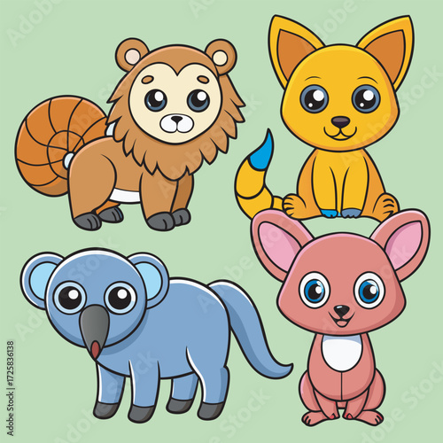 Cartoon animals collection featuring a koala, fox, and other cute creatures