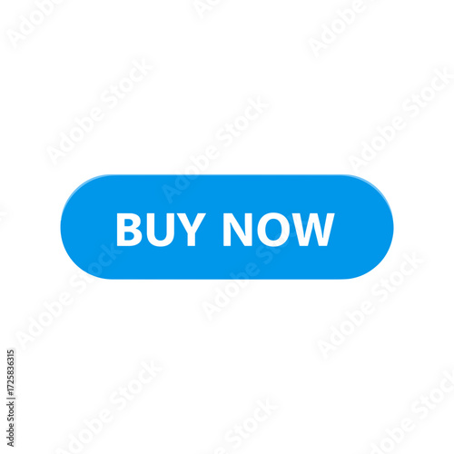 Blue buy now button with rounded edges on white background  
