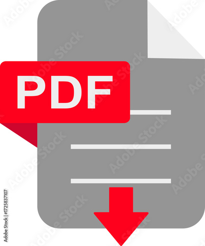 PDF file format icon. PDF file download symbol isolated on transparent background. Format for documents, texts, images, vector illustration.