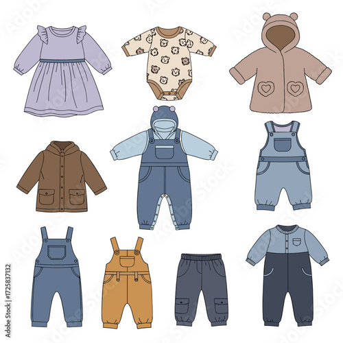 A curated collection of children's apparel featuring adorable outfits and cozy outerwear.